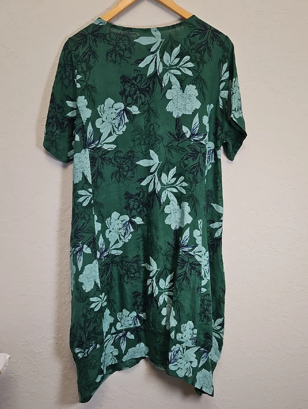 Made in Italy Green Floral Linen Dress, Size M/L